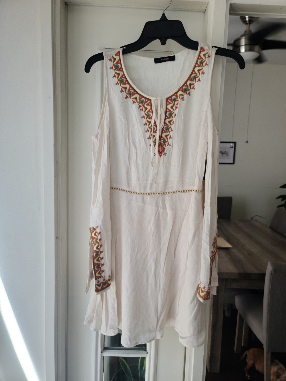 Sleeveless Cream Embroidered Long-Sleeve Accent Dress